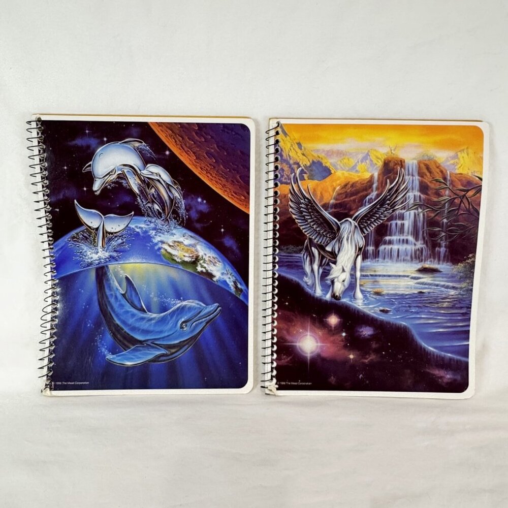 Mead Fantasy Vtg 1996 Unicorn & Dolphin Spiral Notebooks Lot of 2 Sue Dawe READ